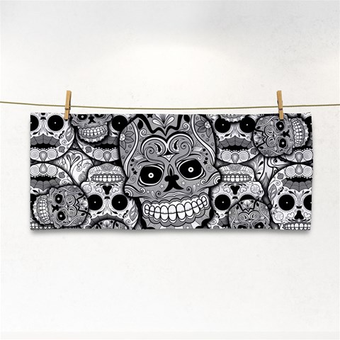 Sugar Skulls   Black And White Hand Towel from ArtsNow.com Front