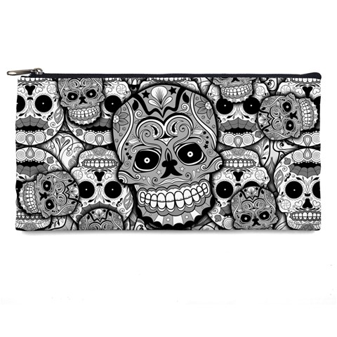 Sugar Skulls   Black And White Pencil Case from ArtsNow.com Front