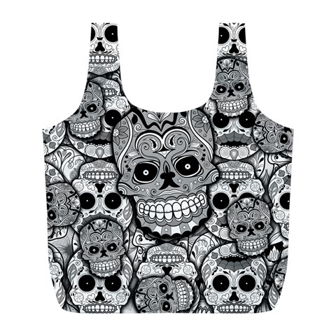 Sugar Skulls   Black And White Full Print Recycle Bag (L) from ArtsNow.com Front