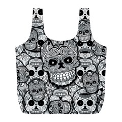 Sugar Skulls   Black And White Full Print Recycle Bag (L) from ArtsNow.com Back