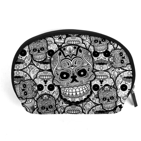 Sugar Skulls   Black And White Accessory Pouch (Large) from ArtsNow.com Front