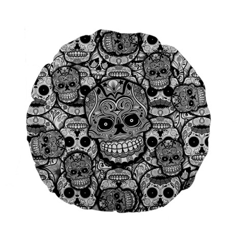 Sugar Skulls   Black And White 15  Premium Flano Round Cushion  from ArtsNow.com Back
