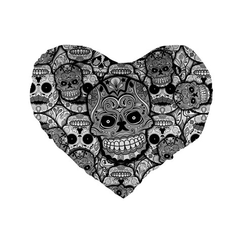 Sugar Skulls   Black And White 16  Premium Flano Heart Shape Cushion  from ArtsNow.com Front