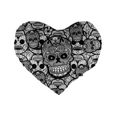 Sugar Skulls   Black And White 16  Premium Flano Heart Shape Cushion  from ArtsNow.com Front