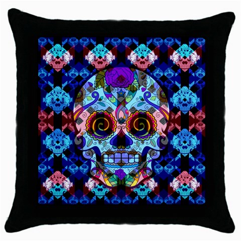 Sugar Skulls   Hypno Throw Pillow Case (Black) from ArtsNow.com Front