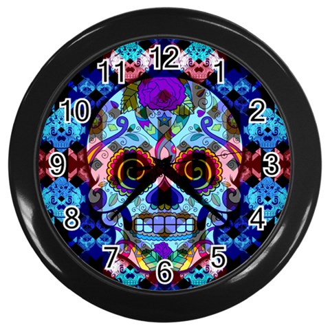 Sugar Skulls   Hypno Wall Clock (Black) from ArtsNow.com Front