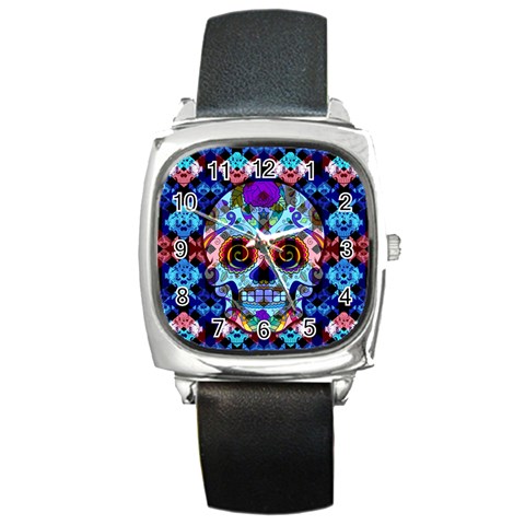 Sugar Skulls   Hypno Square Metal Watch from ArtsNow.com Front