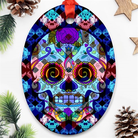 Sugar Skulls   Hypno Oval Ornament (Two Sides) from ArtsNow.com Front