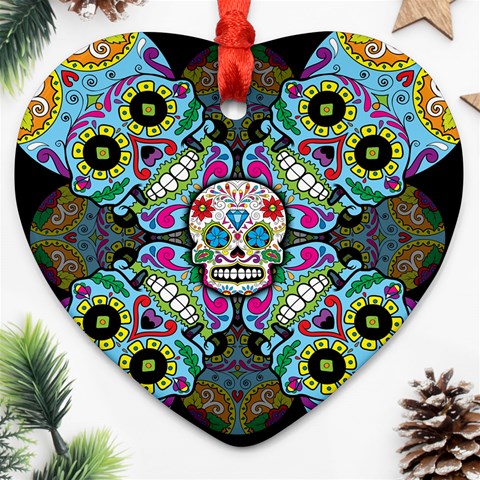 Sugar Skulls   Spiral Ornament (Heart) from ArtsNow.com Front