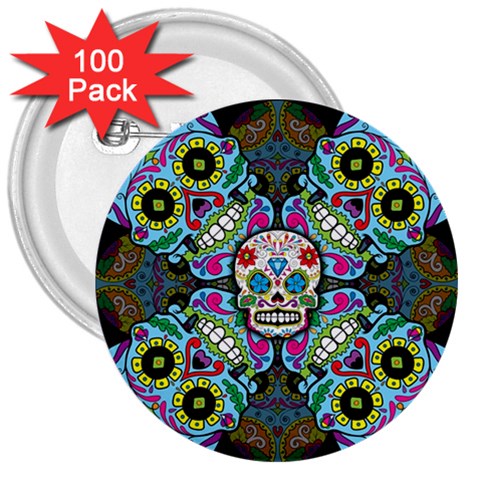 Sugar Skulls   Spiral 3  Button (100 pack) from ArtsNow.com Front