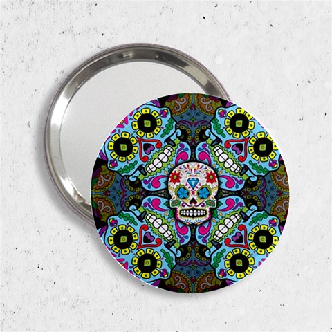 Sugar Skulls   Spiral 2.25  Handbag Mirror from ArtsNow.com Front
