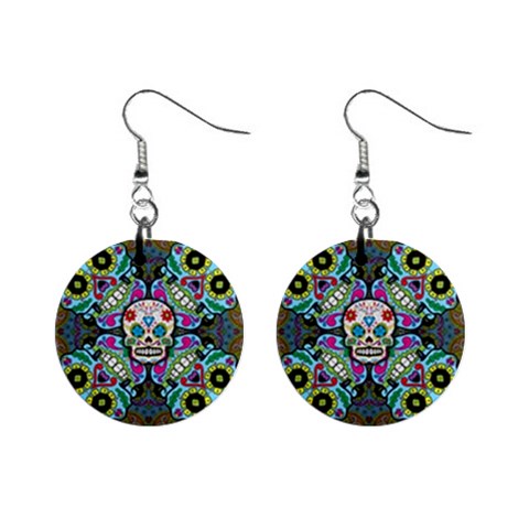 Sugar Skulls   Spiral 1  Button Earrings from ArtsNow.com Front