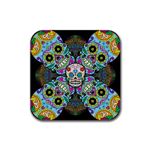 Sugar Skulls   Spiral Rubber Square Coaster (4 pack) from ArtsNow.com Front
