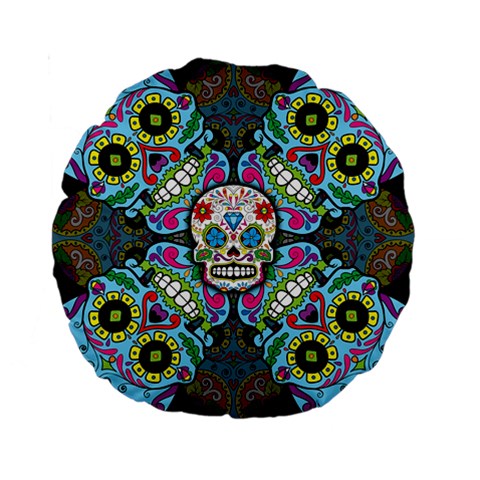 Sugar Skulls   Spiral 15  Premium Round Cushion  from ArtsNow.com Front