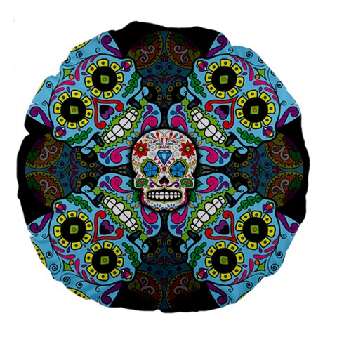 Sugar Skulls   Spiral 18  Premium Round Cushion  from ArtsNow.com Front