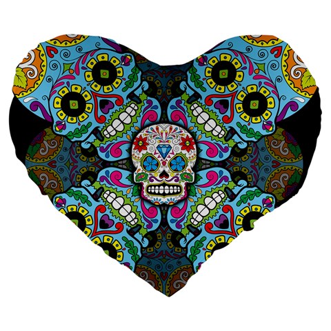 Sugar Skulls   Spiral 19  Premium Heart Shape Cushion from ArtsNow.com Front