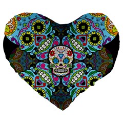 Sugar Skulls   Spiral 19  Premium Heart Shape Cushion from ArtsNow.com Front