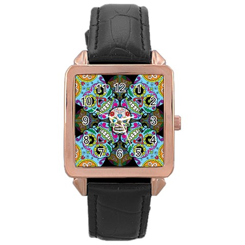 Sugar Skulls   Spiral Rose Gold Leather Watch  from ArtsNow.com Front