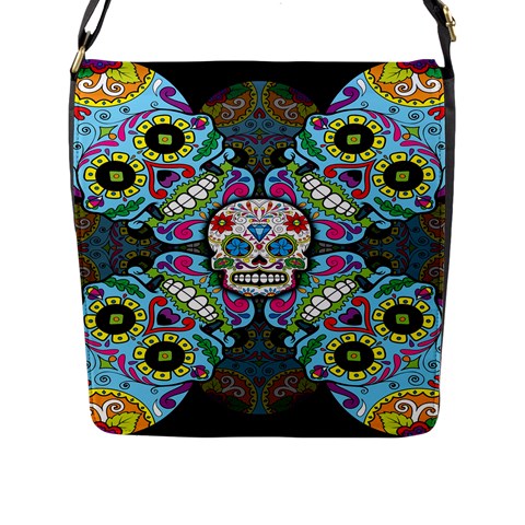 Sugar Skulls   Spiral Flap Closure Messenger Bag (Large) from ArtsNow.com Front