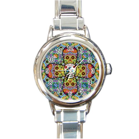 Sugar Skulls   Patterned Round Italian Charm Watch from ArtsNow.com Front