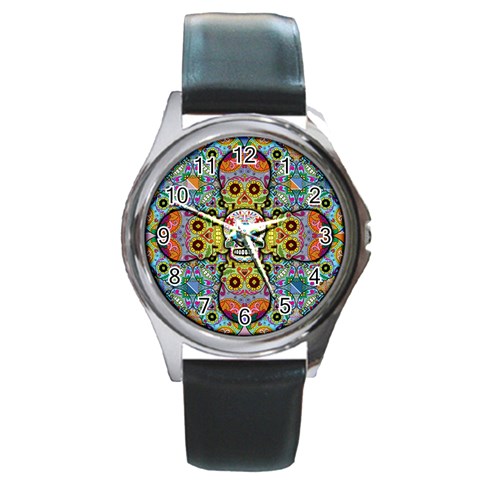Sugar Skulls   Patterned Round Metal Watch from ArtsNow.com Front