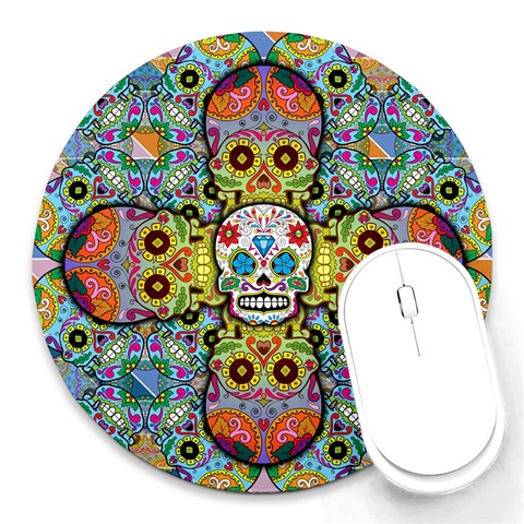 Sugar Skulls   Patterned Round Mousepad from ArtsNow.com Front