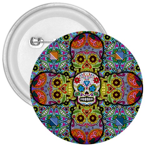 Sugar Skulls   Patterned 3  Button from ArtsNow.com Front