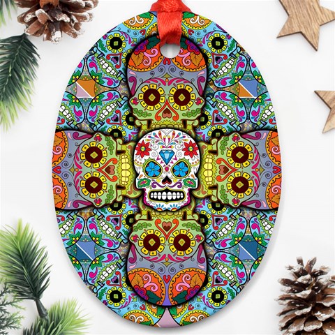 Sugar Skulls   Patterned Ornament (Oval) from ArtsNow.com Front