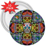 Sugar Skulls   Patterned 3  Button (10 pack)