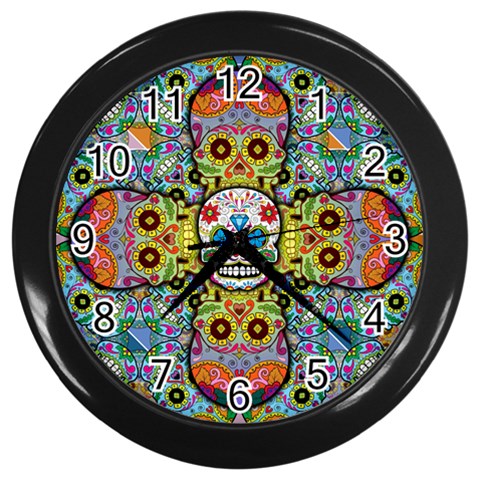 Sugar Skulls   Patterned Wall Clock (Black) from ArtsNow.com Front