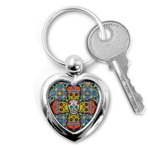 Sugar Skulls   Patterned Key Chain (Heart) from ArtsNow.com Front