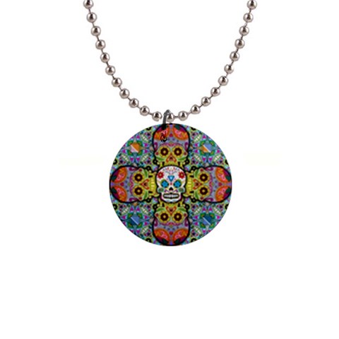 Sugar Skulls   Patterned 1  Button Necklace from ArtsNow.com Front