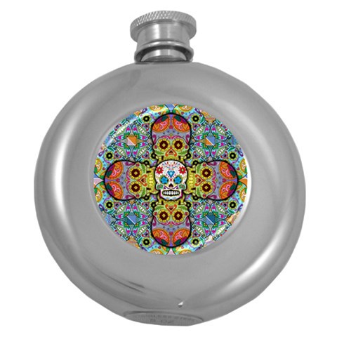 Sugar Skulls   Patterned Hip Flask (5 oz) from ArtsNow.com Front
