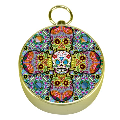 Sugar Skulls   Patterned Gold Compass from ArtsNow.com Front