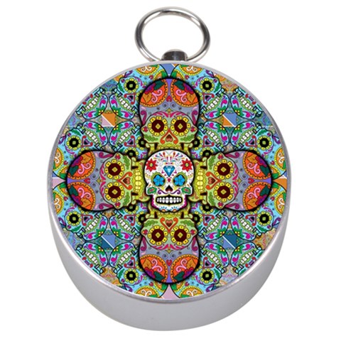 Sugar Skulls   Patterned Silver Compass from ArtsNow.com Front