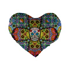 Sugar Skulls   Patterned 16  Premium Flano Heart Shape Cushion  from ArtsNow.com Front
