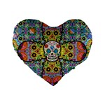 Sugar Skulls   Patterned 16  Premium Flano Heart Shape Cushion 