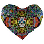 Sugar Skulls   Patterned 19  Premium Flano Heart Shape Cushion
