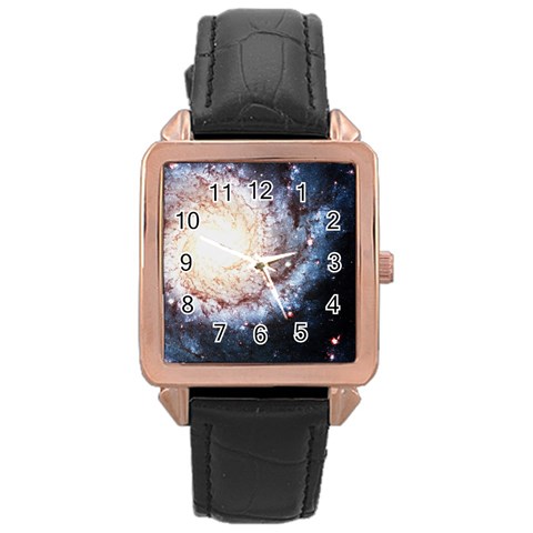 Colorful Cosmos Rose Gold Leather Watch  from ArtsNow.com Front