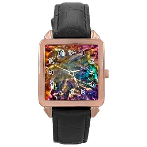 Colorful Cosmos Rose Gold Leather Watch  from ArtsNow.com Front