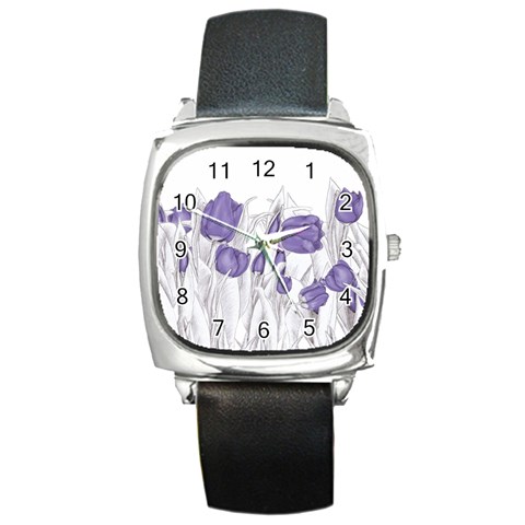 flowers1 Square Metal Watch from ArtsNow.com Front