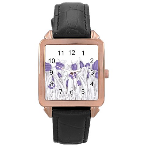 flowers1 Rose Gold Leather Watch  from ArtsNow.com Front