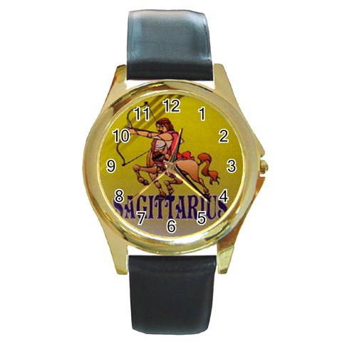 Sagittarius Round Gold Metal Watch from ArtsNow.com Front