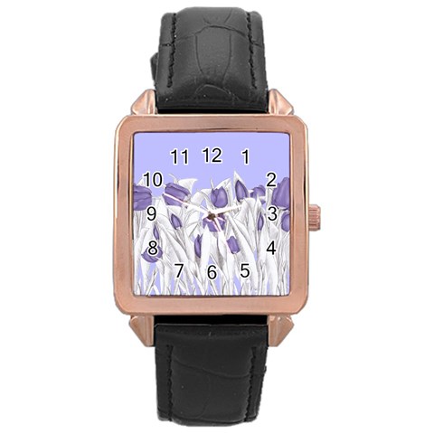 flowers1 p1 Rose Gold Leather Watch  from ArtsNow.com Front