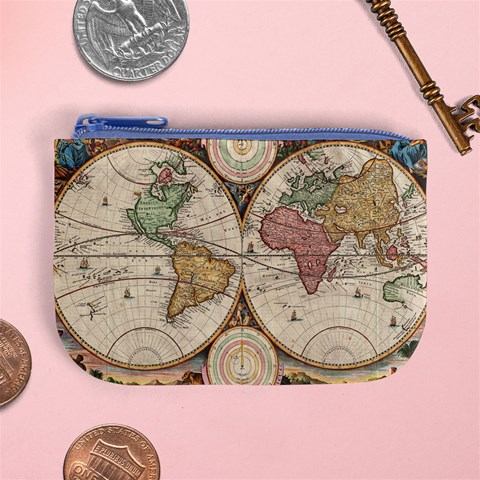 1730 Stoopendaal Map Of The World In Two Hemispheres   Geographicus   Wereltcaert Stoopendaal 1730 Mini Coin Purse from ArtsNow.com Front