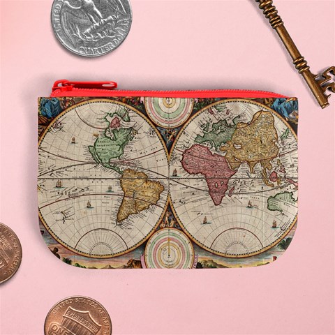 1730 Stoopendaal Map Of The World In Two Hemispheres   Geographicus   Wereltcaert Stoopendaal 1730 Mini Coin Purse from ArtsNow.com Front