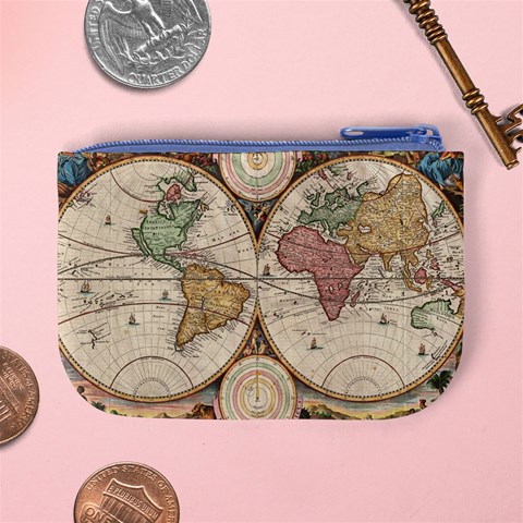 1730 Stoopendaal Map Of The World In Two Hemispheres   Geographicus   Wereltcaert Stoopendaal 1730 Mini Coin Purse from ArtsNow.com Back