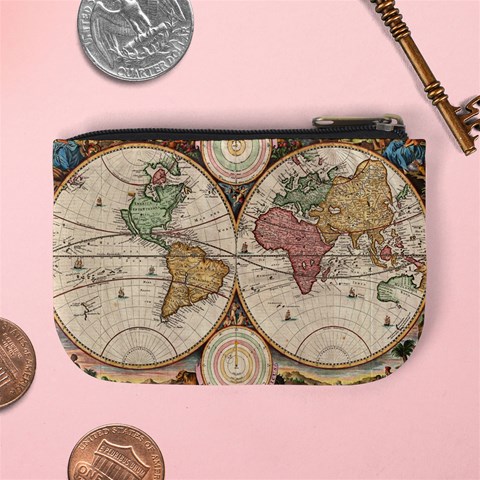 1730 Stoopendaal Map Of The World In Two Hemispheres   Geographicus   Wereltcaert Stoopendaal 1730 Mini Coin Purse from ArtsNow.com Back