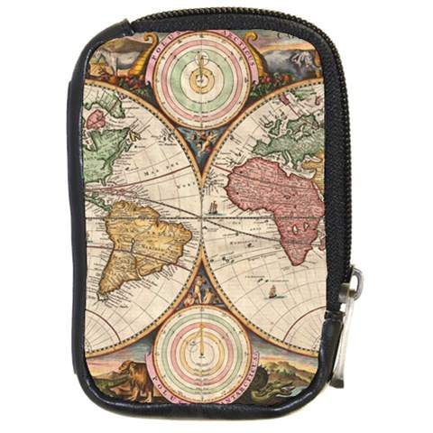 1730 Stoopendaal Map Of The World In Two Hemispheres   Geographicus   Wereltcaert Stoopendaal 1730 Compact Camera Leather Case from ArtsNow.com Front