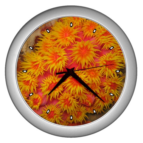 Orange Coral Wall Clock (Silver) from ArtsNow.com Front